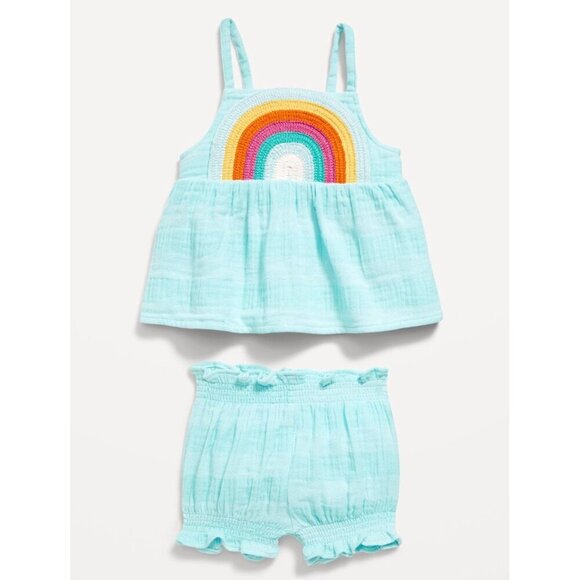 Old Navy Other - Old Navy 2 Piece Toddler Top + Shorts Set Blue Rainbow Sleeveless 12-18 months